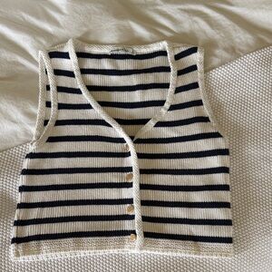 Abercrombie & Fitch Navy and White Striped Knit Button Front Vest